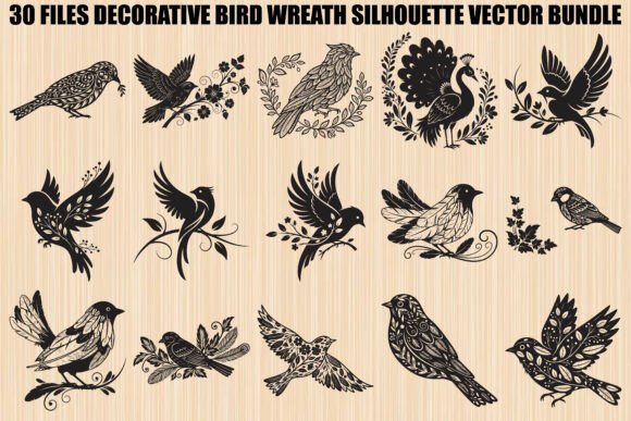 30 Bird & Wreath Silhouettes for Creative Projects