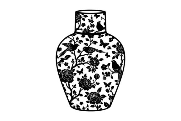 Silhouette of a Decorative Vase with Flo: A Modern Design Essential